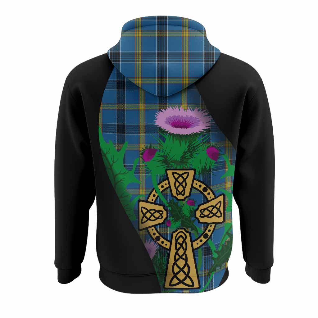 Laing Tartan Crest Hoodie Celtic Cross Thistle Flowers