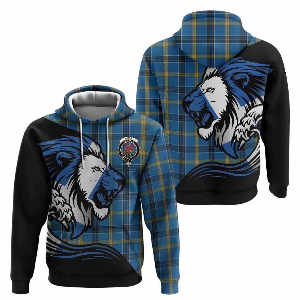 Laing Tartan Crest Hoodie Scottish Golden Lions Wave Flow
