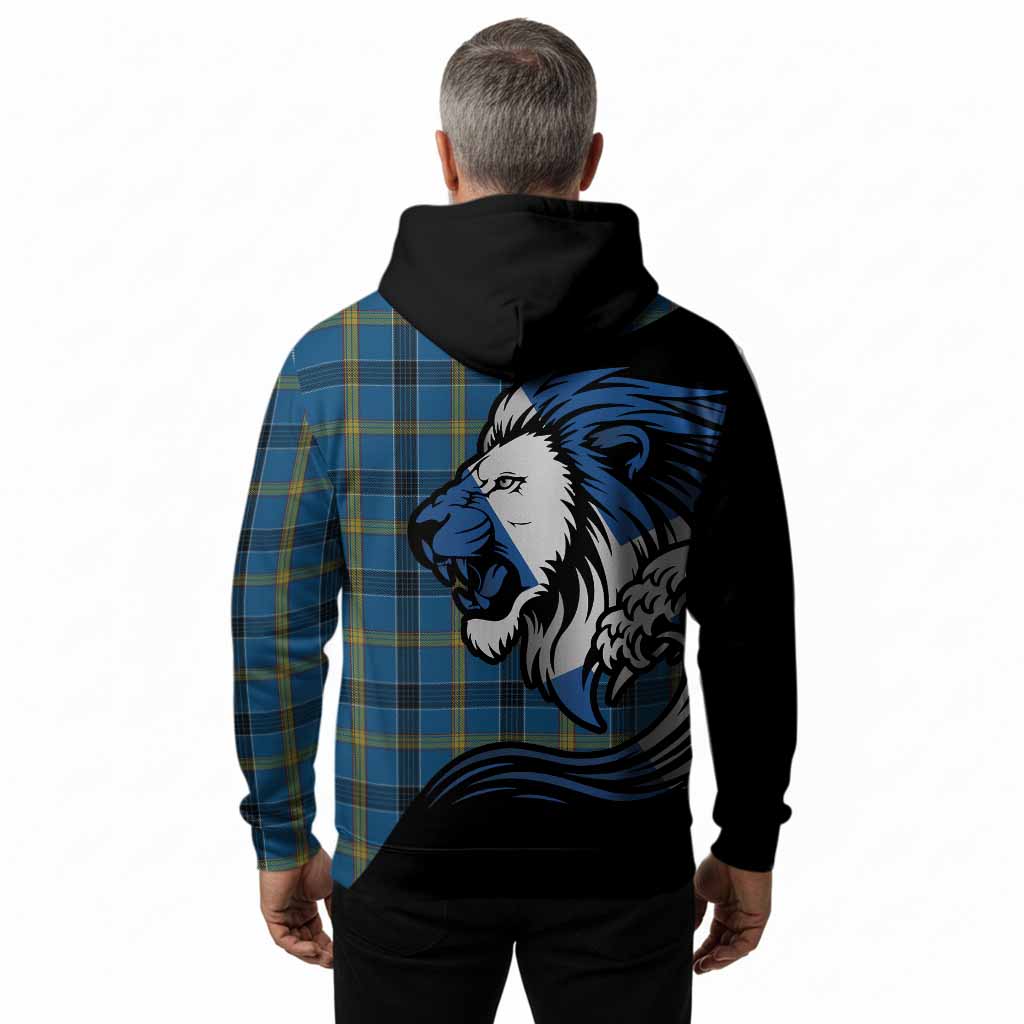 Laing Tartan Crest Hoodie Scottish Golden Lions Wave Flow
