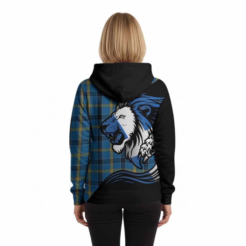 Laing Tartan Crest Hoodie Scottish Golden Lions Wave Flow