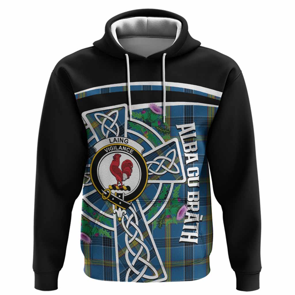 Laing Tartan Crest Hoodie Scottish Thistle Celtic Cross Alba Gu Brath