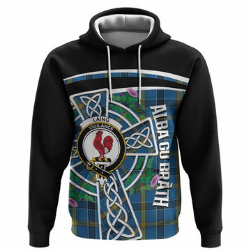 Laing Tartan Crest Hoodie Scottish Thistle Celtic Cross Alba Gu Brath