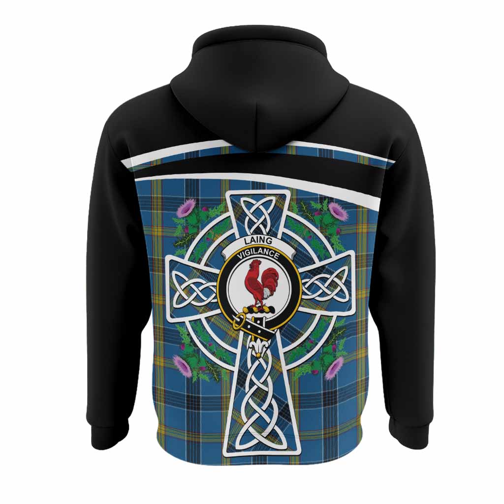 Laing Tartan Crest Hoodie Scottish Thistle Celtic Cross Alba Gu Brath