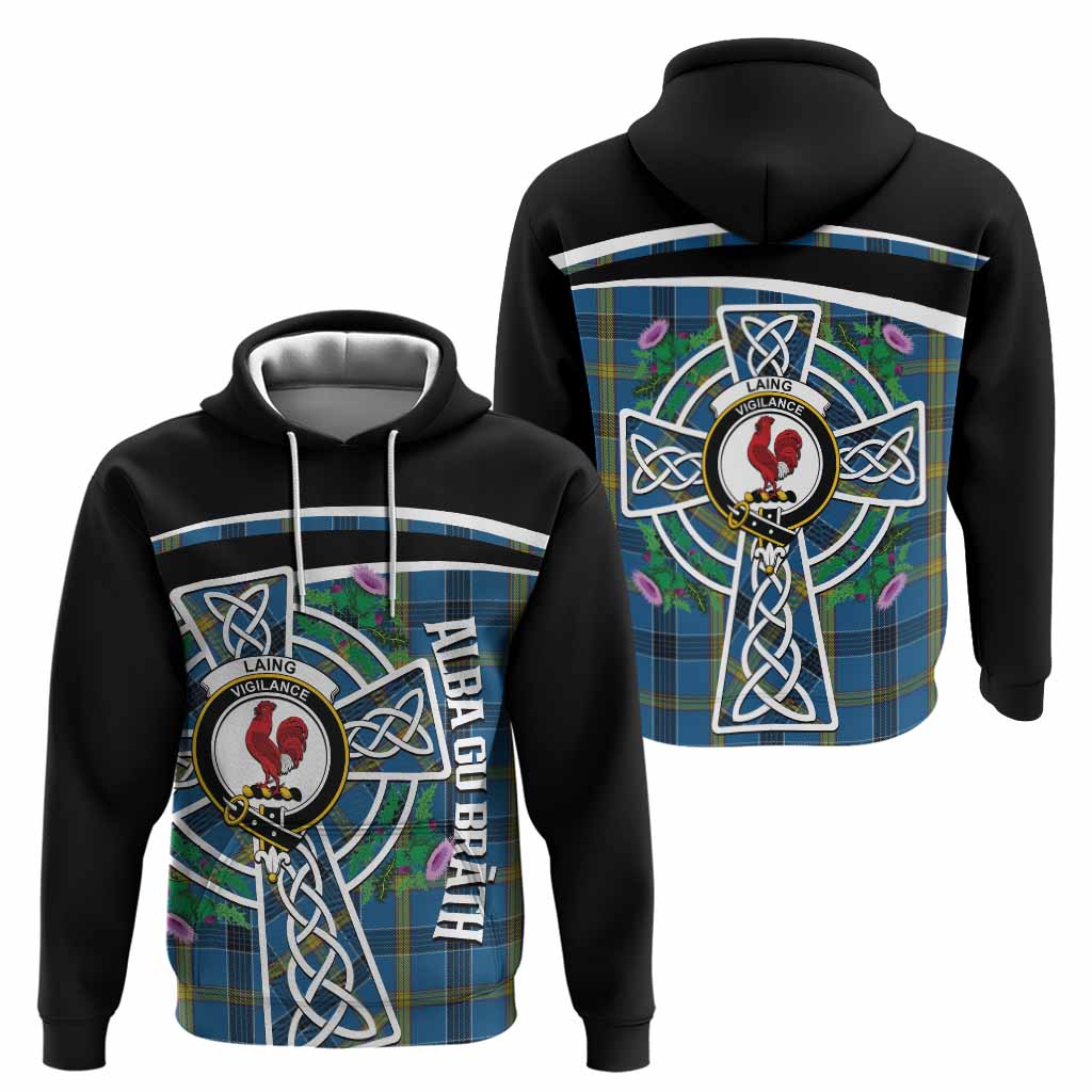 Laing Tartan Crest Hoodie Scottish Thistle Celtic Cross Alba Gu Brath