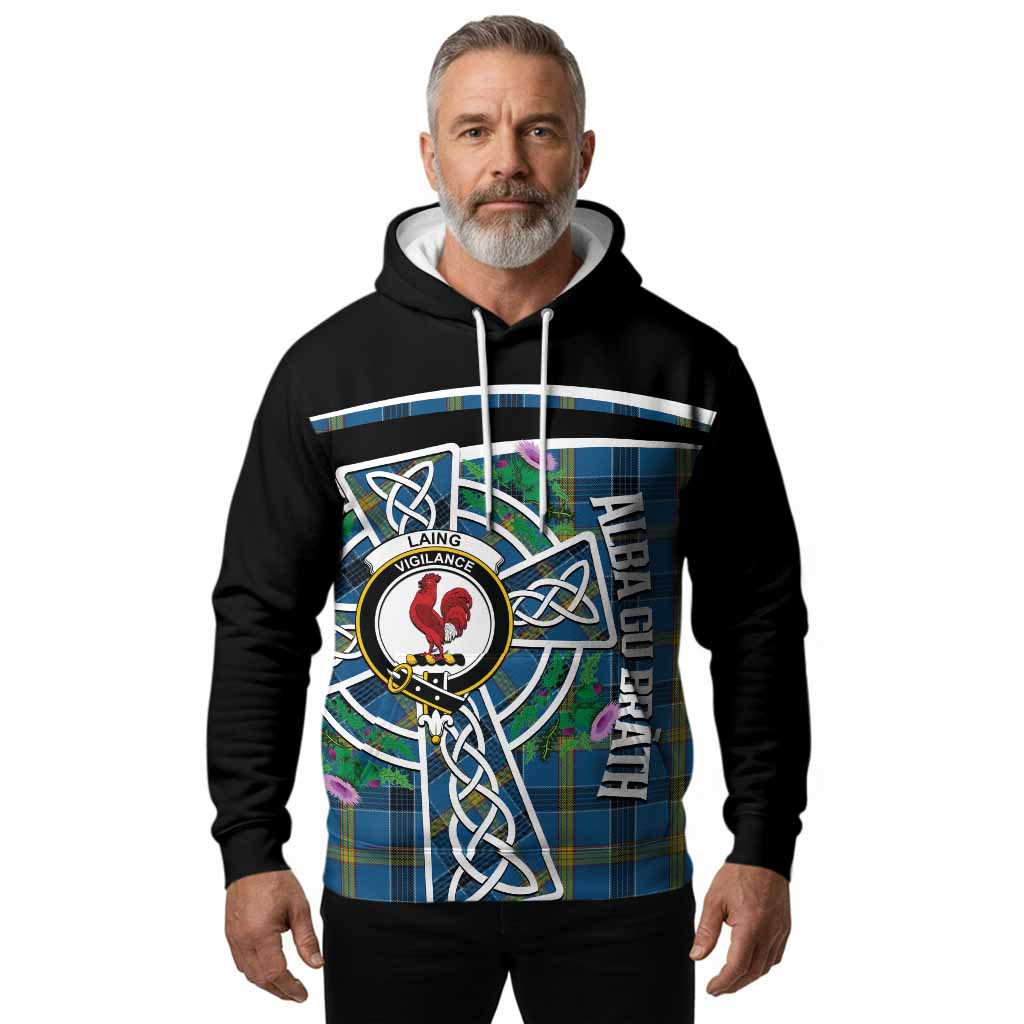 Laing Tartan Crest Hoodie Scottish Thistle Celtic Cross Alba Gu Brath