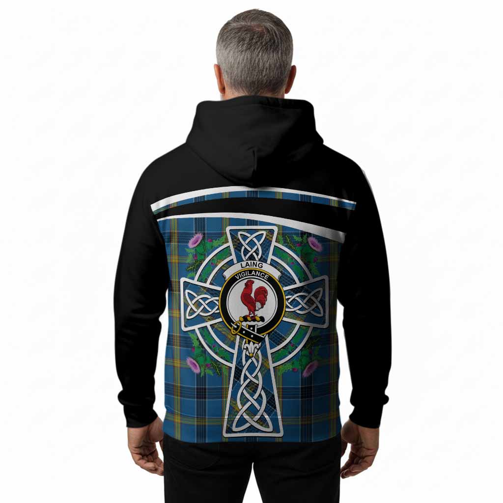 Laing Tartan Crest Hoodie Scottish Thistle Celtic Cross Alba Gu Brath