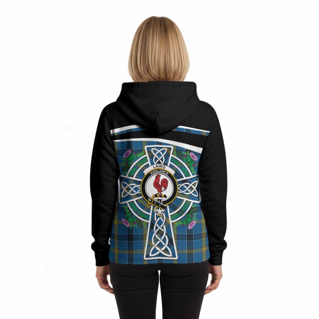 Laing Tartan Crest Hoodie Scottish Thistle Celtic Cross Alba Gu Brath