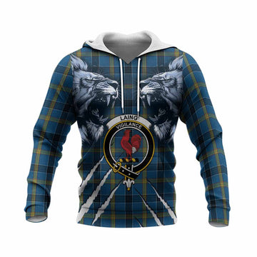 Laing Tartan Crest Knitted Hoodie Ferocious Lion Style