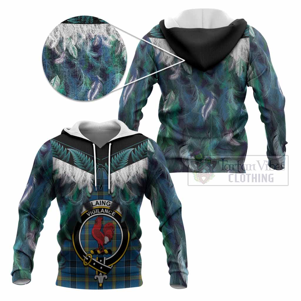 Laing Tartan Crest Knitted Hoodie New Zealand Maori Korowai Cloak