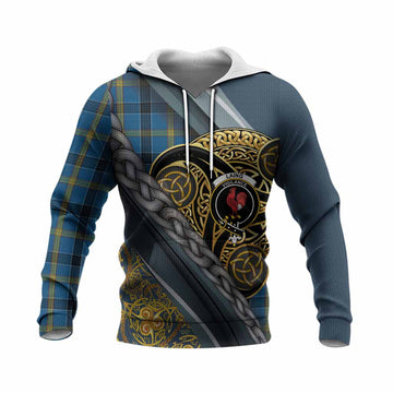 Laing Tartan Crest Knitted Hoodie Scottish Triskele Celtic