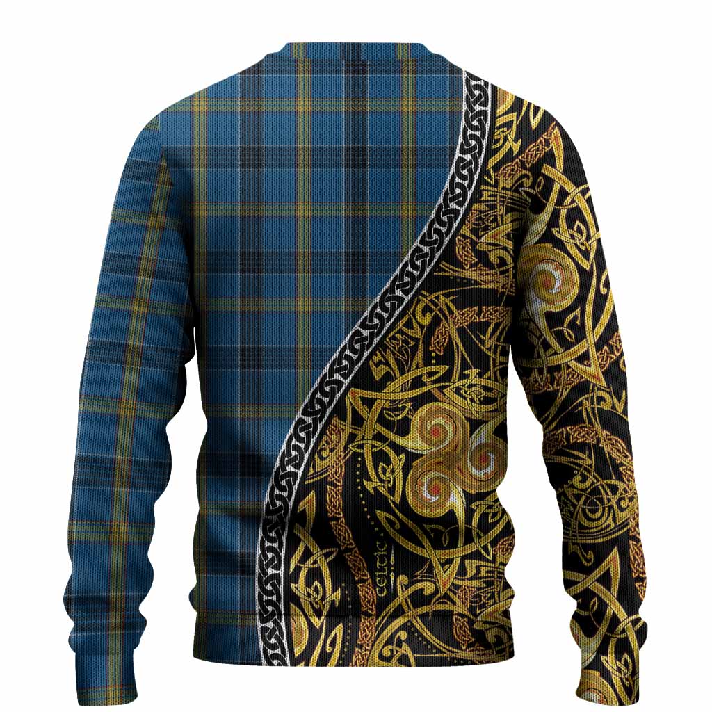 Laing Tartan Crest Knitted Sweater Celtic Knot and Triple Trickle Spiral Symbols