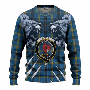 Laing Tartan Crest Knitted Sweater Ferocious Lion Style