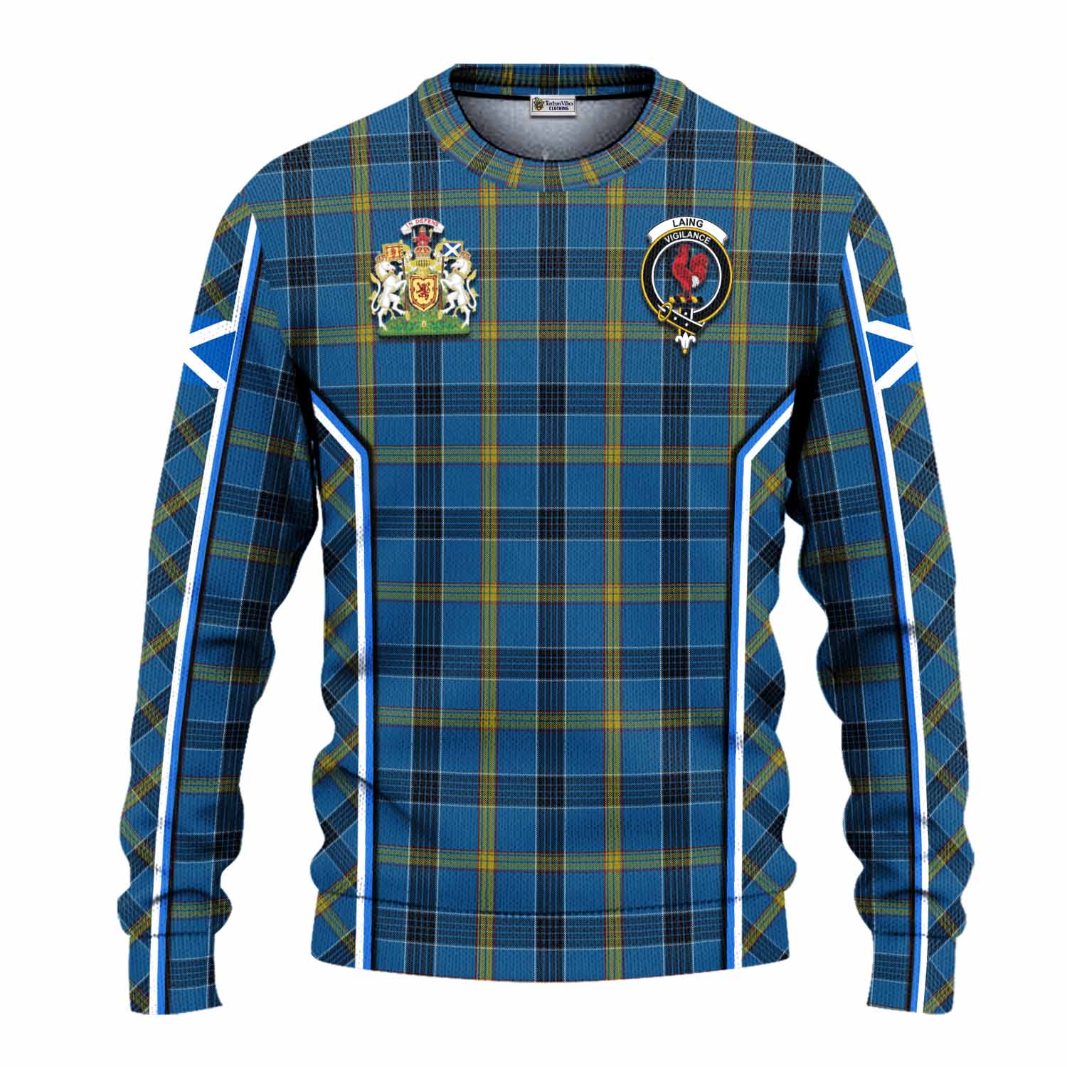 Laing Tartan Crest Knitted Sweater Scotland Coat of Arm Flag Style - Tartan Vibes Clothing