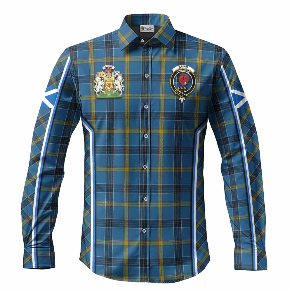 Laing Tartan Crest Long Sleeve Button Shirts Scotland Coat of Arm Flag Style - Tartan Vibes Clothing