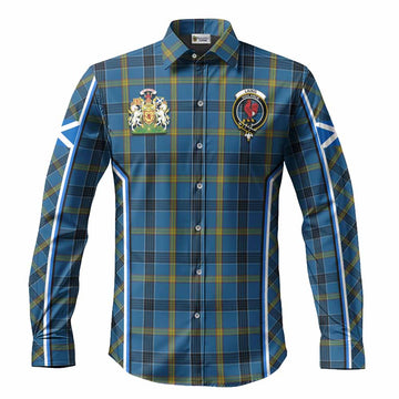 Laing Tartan Crest Long Sleeve Button Shirts Scotland Coat of Arm Flag Style