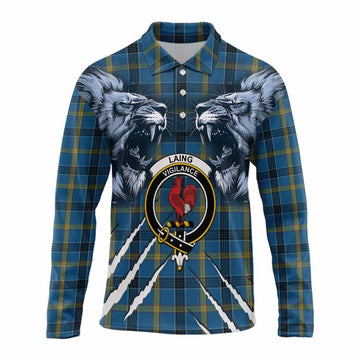 Laing Tartan Crest Long Sleeve Polo Shirt Ferocious Lion Style