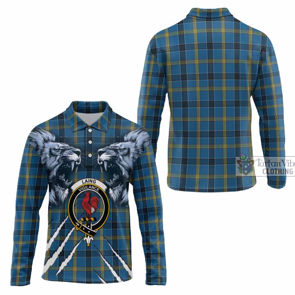 Laing Tartan Crest Long Sleeve Polo Shirt Ferocious Lion Style