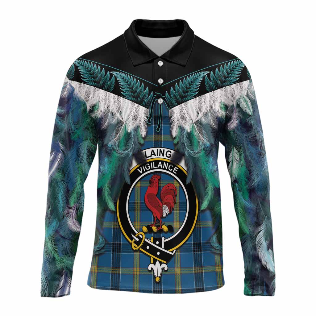 Laing Tartan Crest Long Sleeve Polo Shirt New Zealand Maori Korowai Cloak