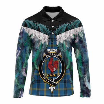 Laing Tartan Crest Long Sleeve Polo Shirt New Zealand Maori Korowai Cloak