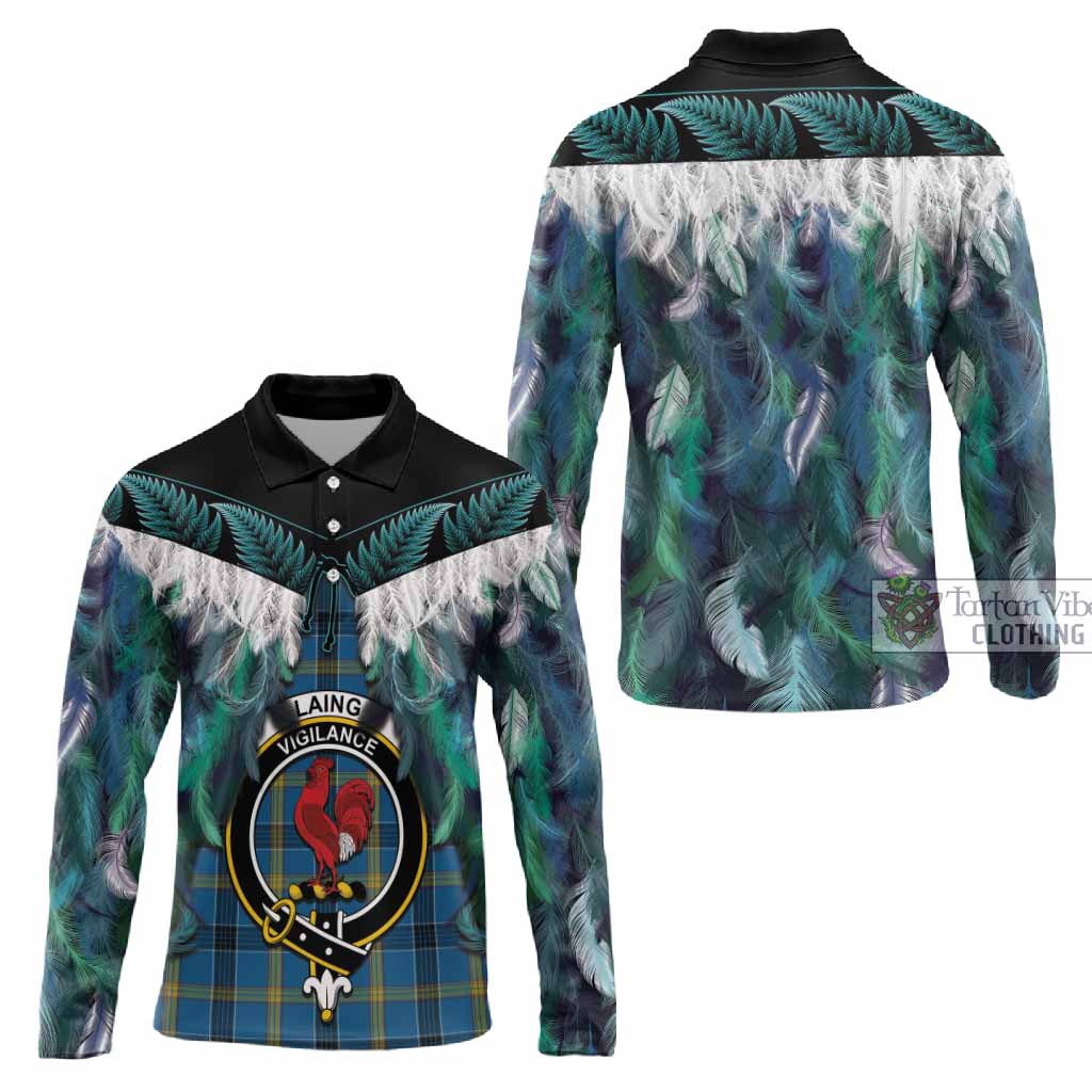 Laing Tartan Crest Long Sleeve Polo Shirt New Zealand Maori Korowai Cloak