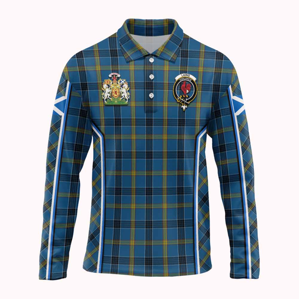 Laing Tartan Crest Long Sleeve Polo Shirt Scotland Coat of Arm Flag Style - Tartan Vibes Clothing