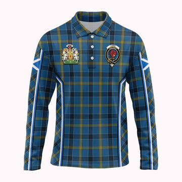 Laing Tartan Crest Long Sleeve Polo Shirt Scotland Coat of Arm Flag Style