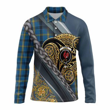 Laing Tartan Crest Long Sleeve Polo Shirt Scottish Triskele Celtic