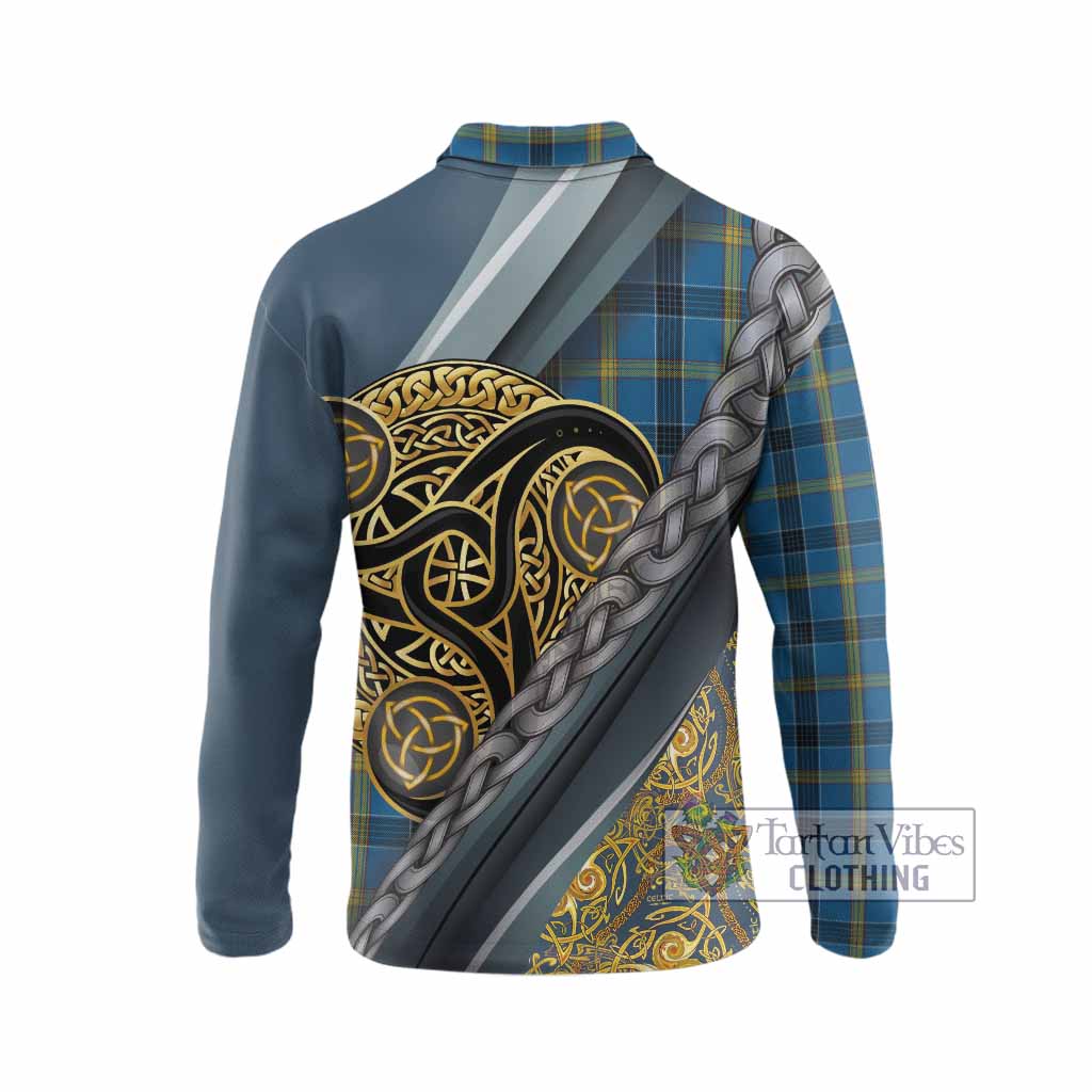 Laing Tartan Crest Long Sleeve Polo Shirt Scottish Triskele Celtic