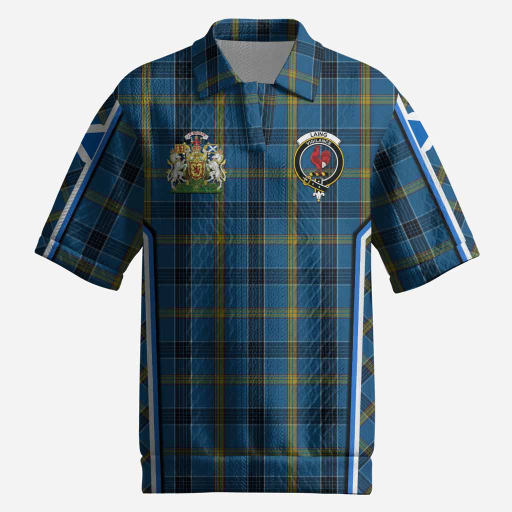 Laing Tartan Crest Men’s Polo Sweater Top Scotland Coat of Arm Flag Style
