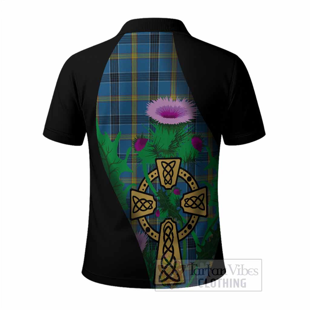 Laing Tartan Crest Polo Shirt Celtic Cross Thistle Flowers