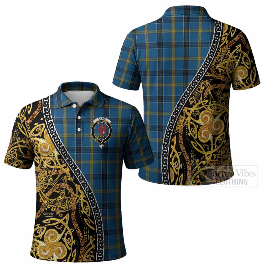 Laing Tartan Crest Polo Shirt Celtic Knot and Triple Trickle Spiral Symbols