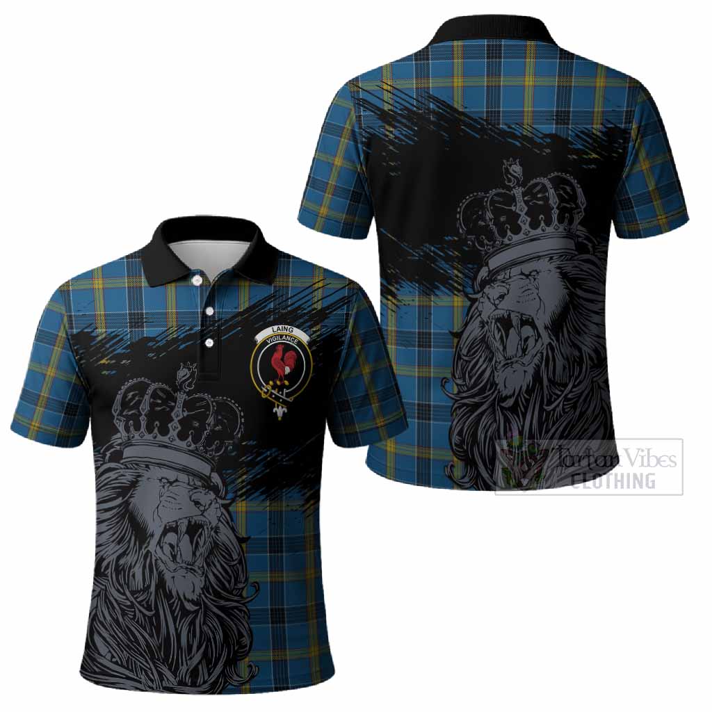 Laing Tartan Crest Polo Shirt Crowned Lion Heritage Style