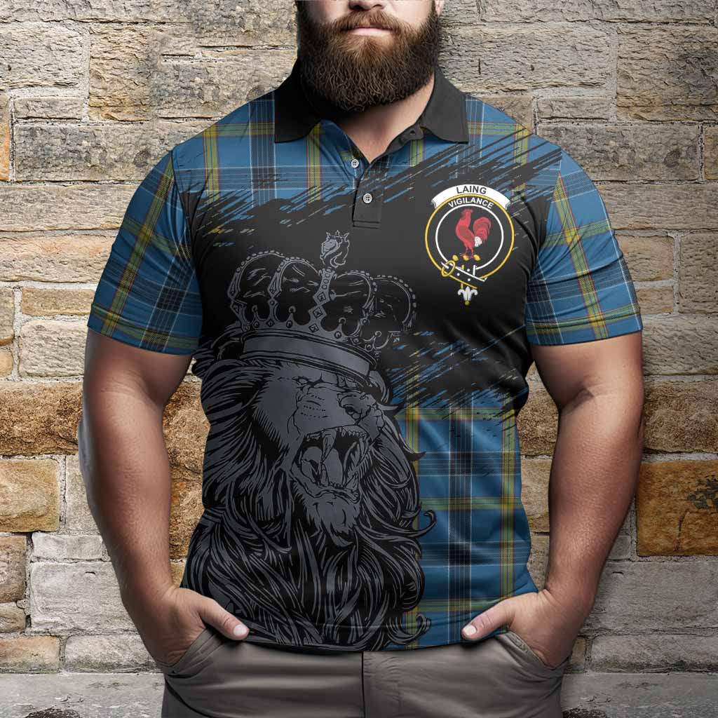 Laing Tartan Crest Polo Shirt Crowned Lion Heritage Style