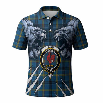 Laing Tartan Crest Polo Shirt Ferocious Lion Style