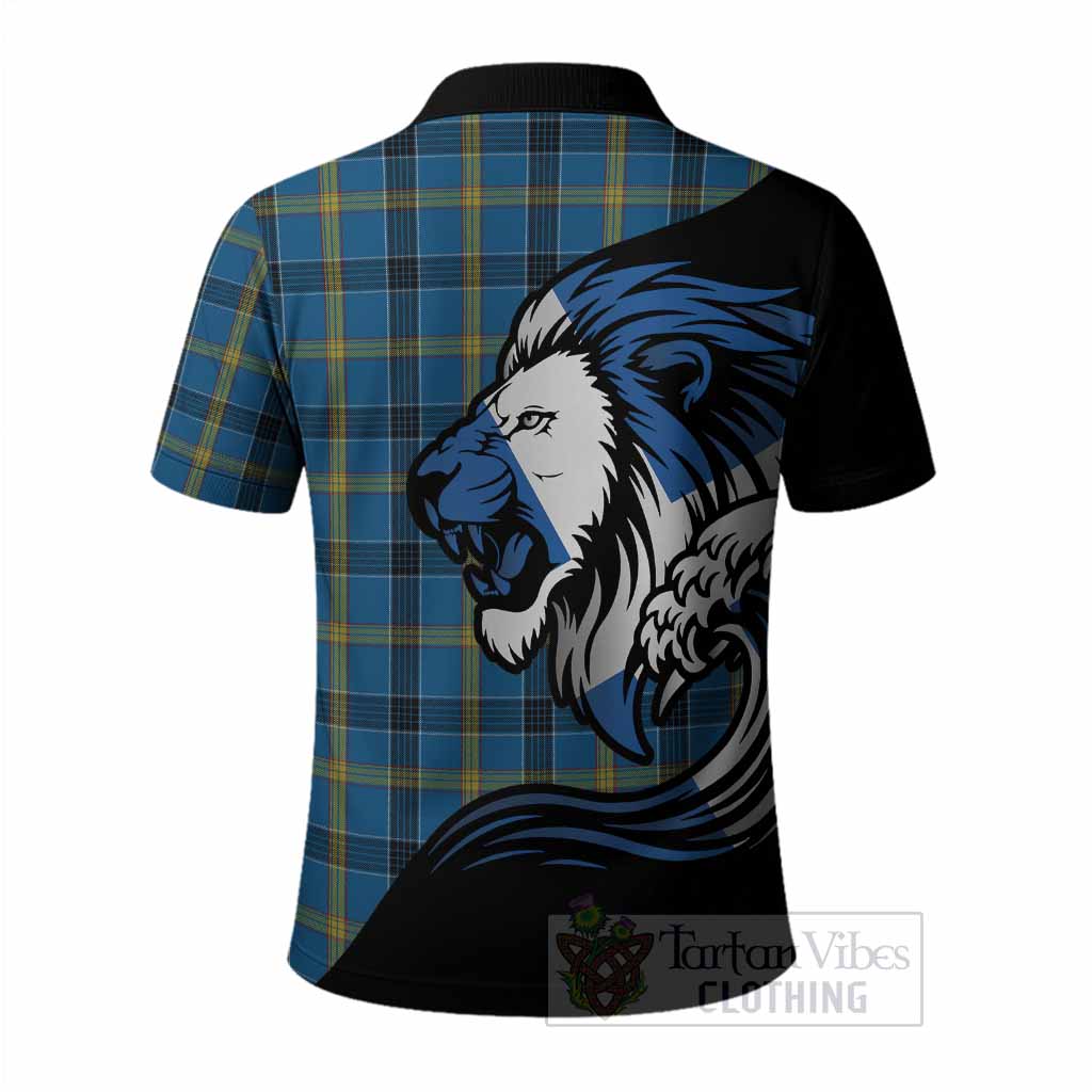 Laing Tartan Crest Polo Shirt Scottish Golden Lions Wave Flow