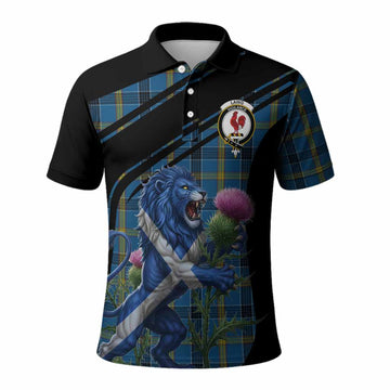 Laing Tartan Crest Polo Shirt Scottish Lion Rampant Thistle