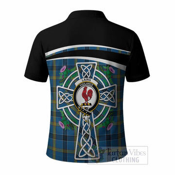 Laing Tartan Crest Polo Shirt Scottish Thistle Celtic Cross Alba Gu Brath