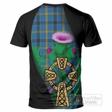 Laing Tartan Crest T-Shirt Celtic Cross Thistle Flowers