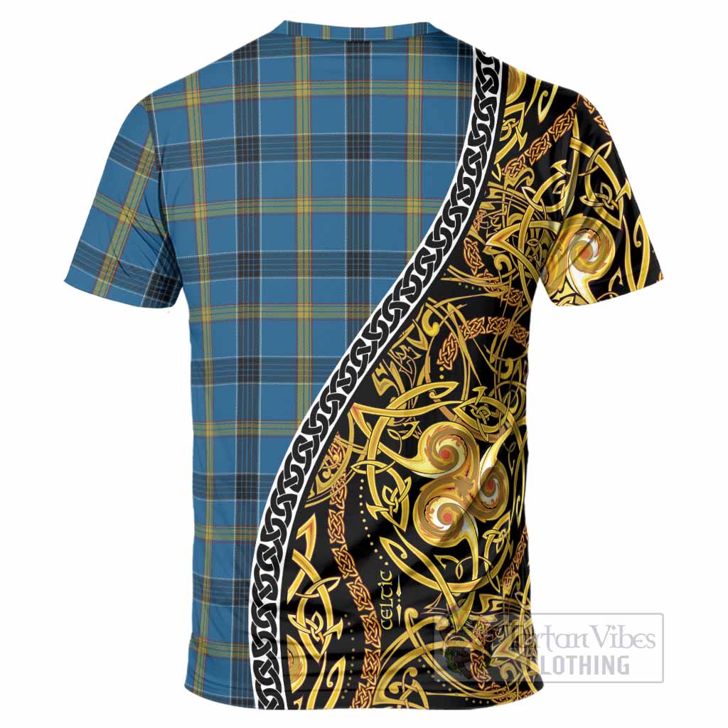 Laing Tartan Crest T-Shirt Celtic Knot and Triple Trickle Spiral Symbols