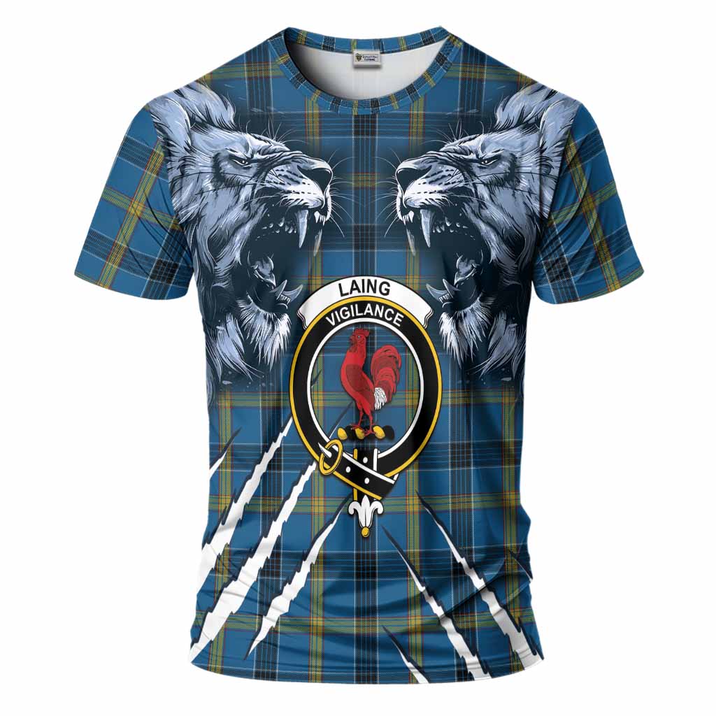 Laing Tartan Crest T-Shirt Ferocious Lion Style