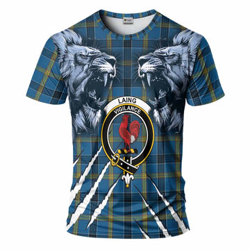 Laing Tartan Crest T-Shirt Ferocious Lion Style