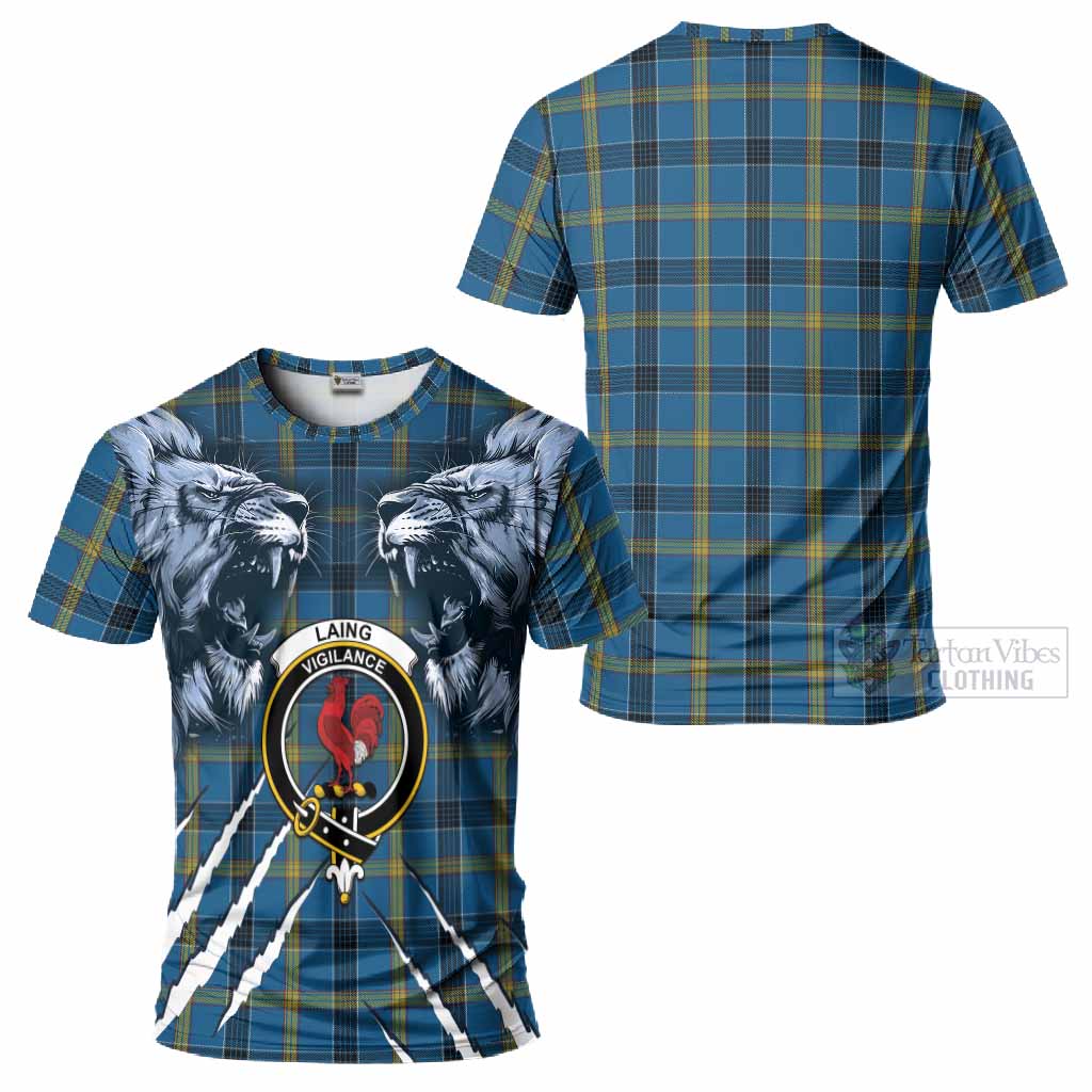 Laing Tartan Crest T-Shirt Ferocious Lion Style