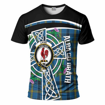 Laing Tartan Crest T-Shirt Scottish Thistle Celtic Cross Alba Gu Brath