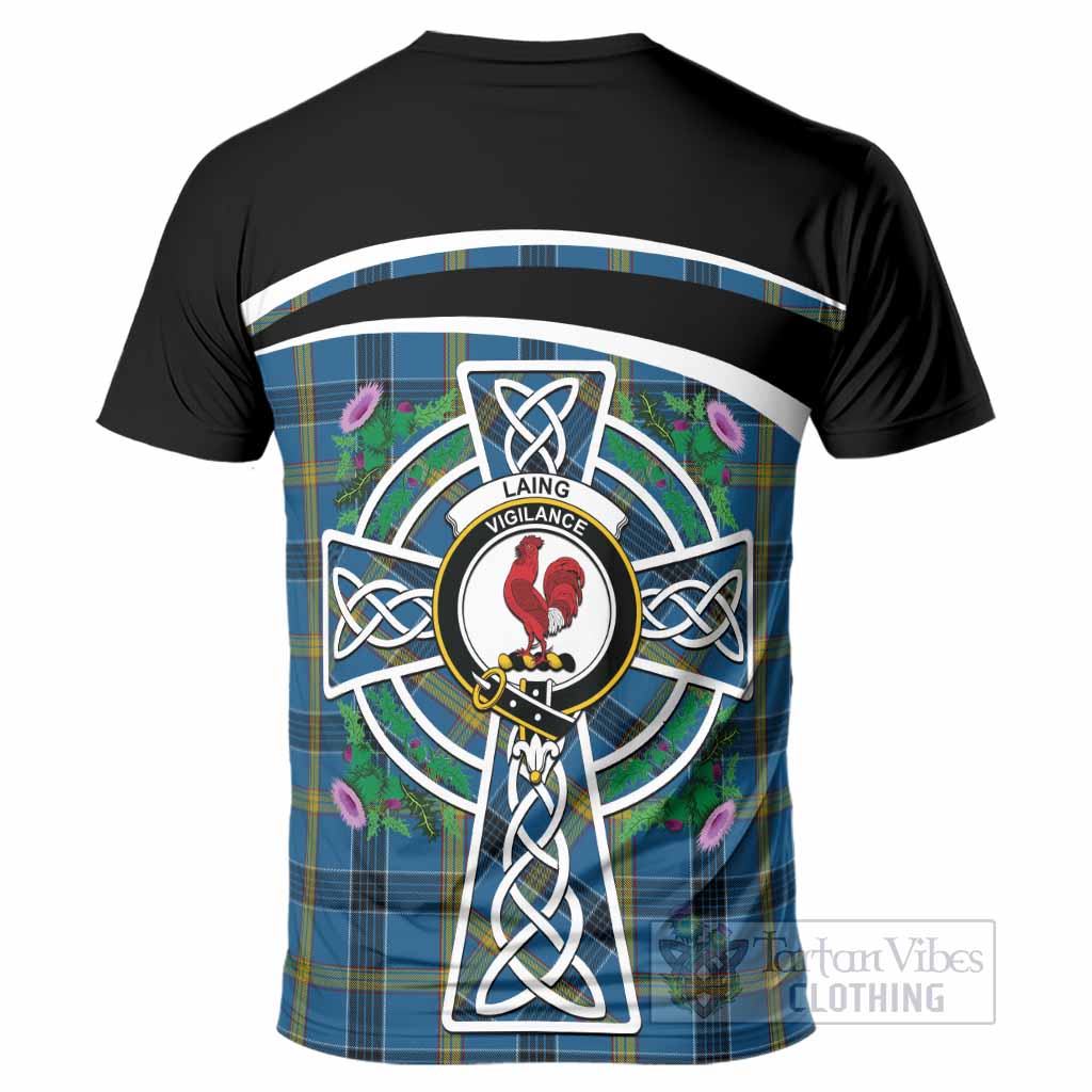 Laing Tartan Crest T-Shirt Scottish Thistle Celtic Cross Alba Gu Brath