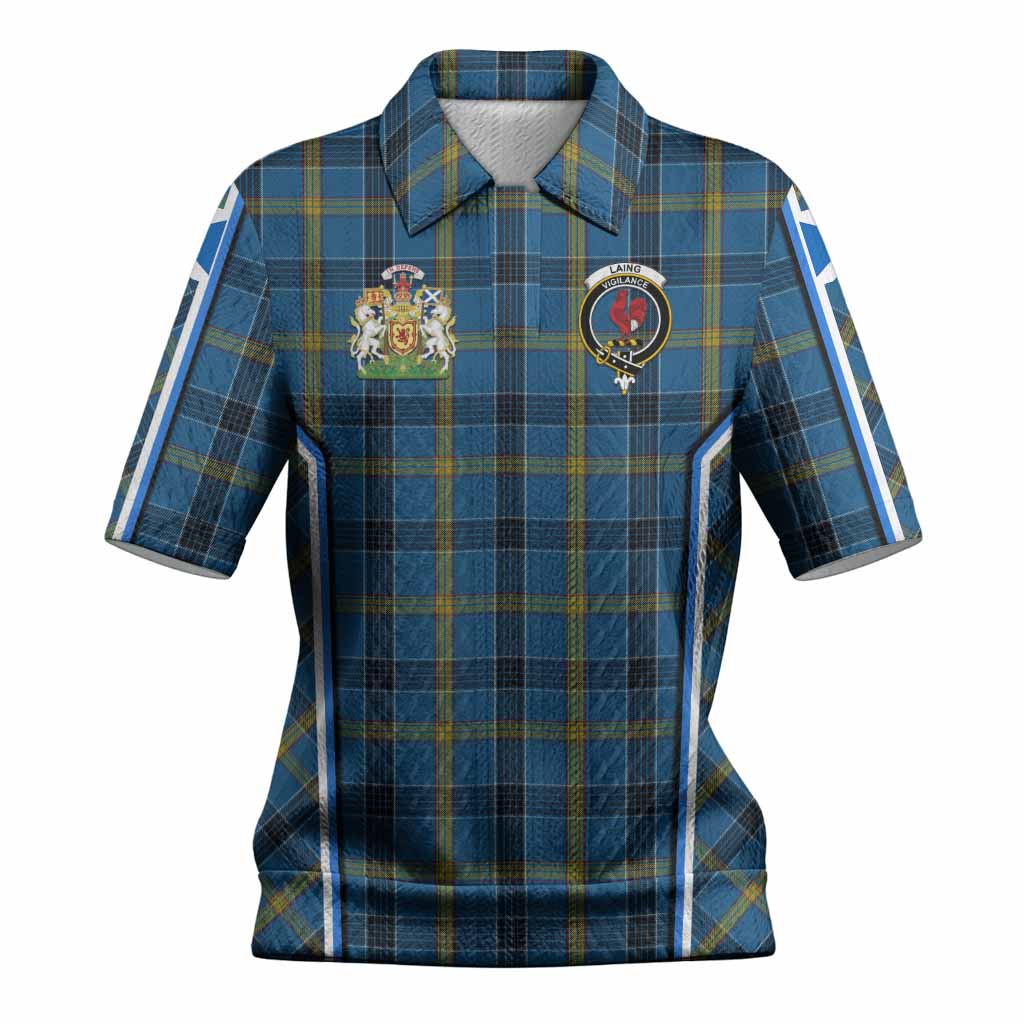 Laing Tartan Crest Women’s Polo Sweater Top Scotland Coat of Arm Flag Style