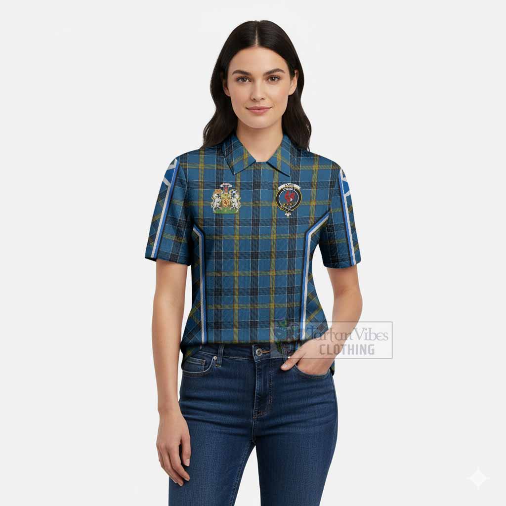 Laing Tartan Crest Women’s Polo Sweater Top Scotland Coat of Arm Flag Style