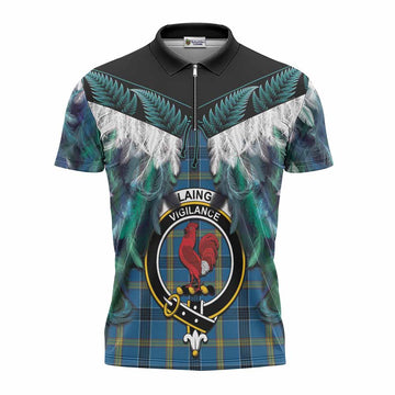 Laing Tartan Crest Zipper Polo Shirt New Zealand Maori Korowai Cloak