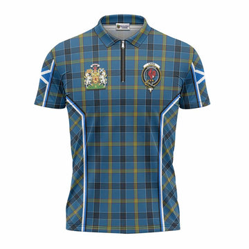 Laing Tartan Crest Zipper Polo Shirt Scotland Coat of Arm Flag Style