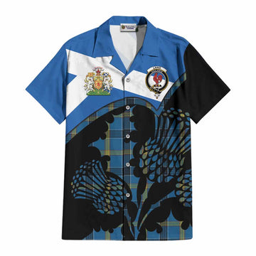 Laing Tartan Family Crest Cotton Hawaiian Shirt Scotland Thistle Floral Flag Style