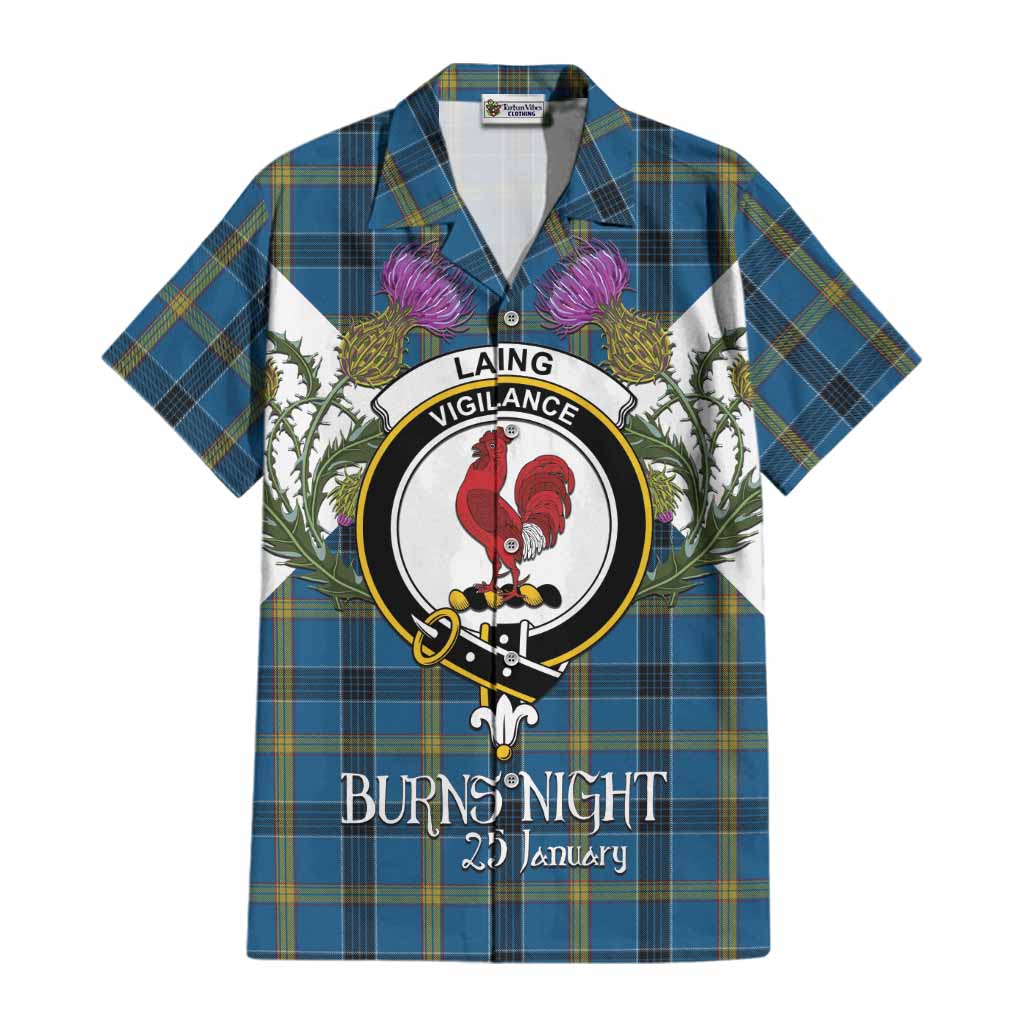 Laing Tartan Family Crest Cotton Hawaiian Shirt Scottish Burns Night Thistle Floral